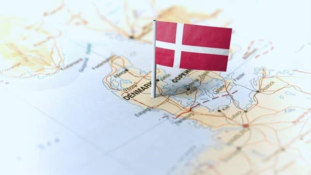 Map with the Dannebros flag in Denmark