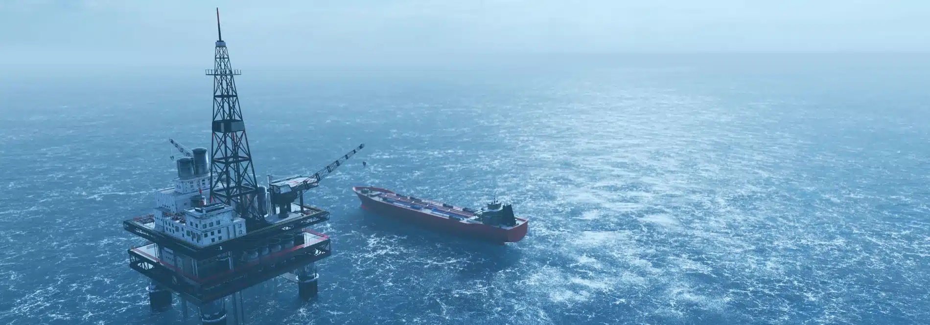 A ship and a drilling platform in the sea